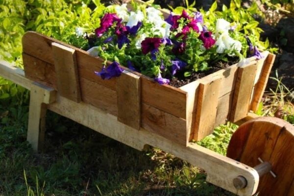 Finished Easy DIY Rustic Wheelbarrow Planter, a completed DIY project