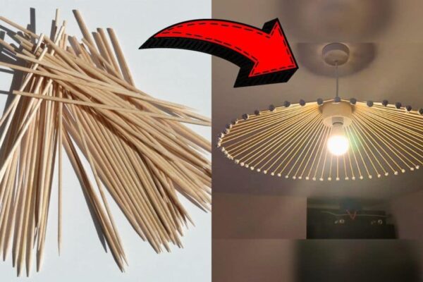 Finished Easy Faux High-End DIY Wooden Skewers Lampshade, a completed DIY project