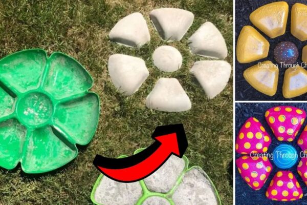 Finished Easy Dollar Tree DIY Stepping Stones, a completed DIY project