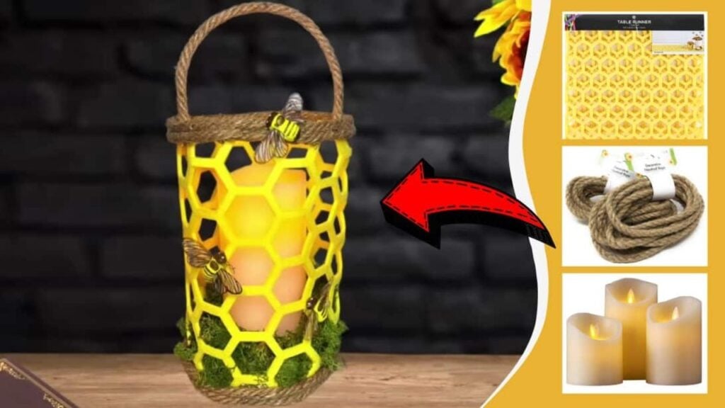 Finished Easy DIY Table Runner Honey Bee Lantern, a completed DIY project