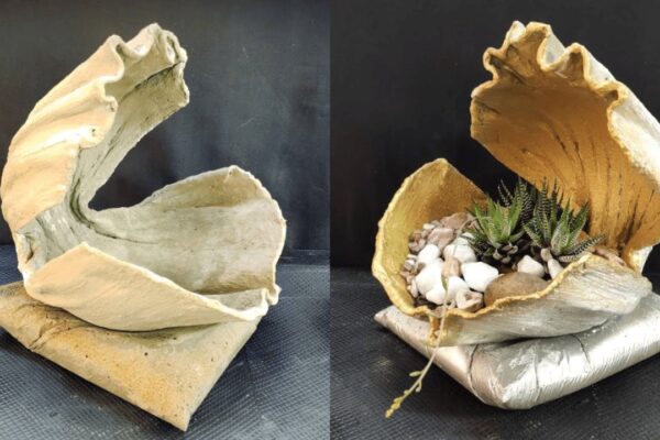 Finished Easy DIY Towel Seashell Planter, a completed DIY project