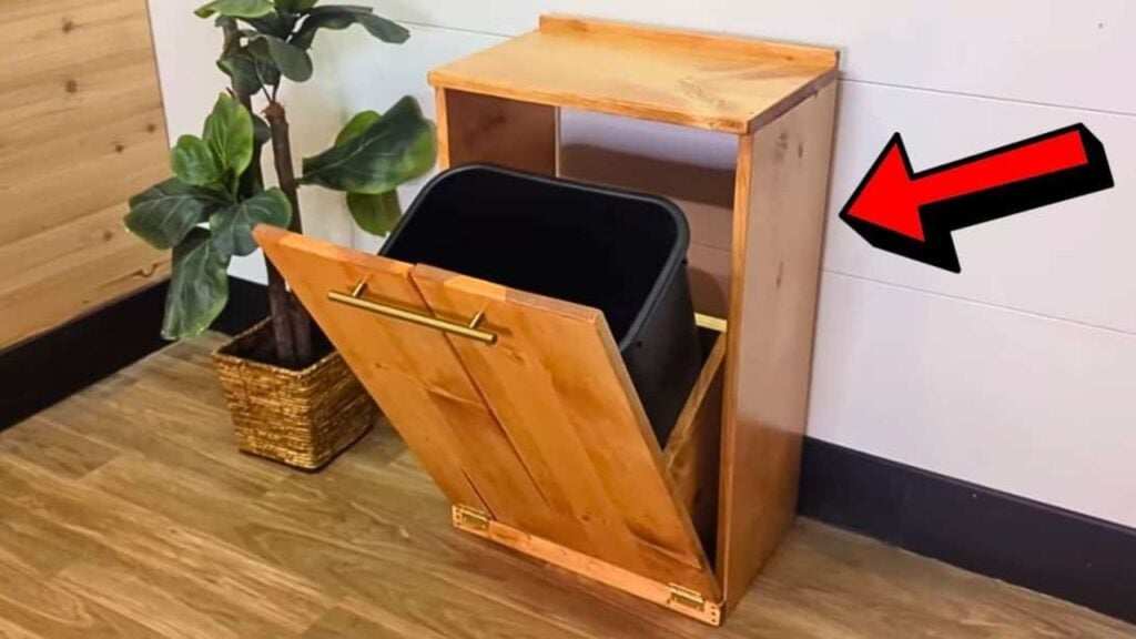 Finished Easy-to-Build DIY Trash Can Cabinet, a completed DIY project