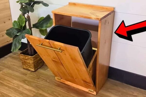 Finished Easy-to-Build DIY Trash Can Cabinet, a completed DIY project