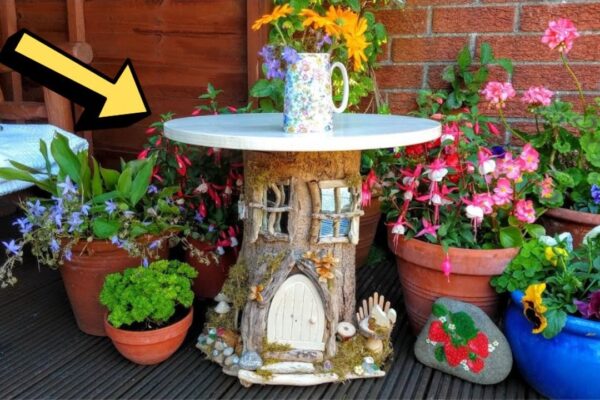 Finished a DIY Tree Stump Fairy House, a completed DIY project