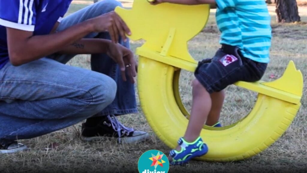 Finished Easy DIY Upcycled Tire Seesaw, a completed DIY project