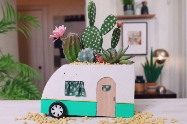 Finished a Concrete Vintage Camper Planter, a completed DIY project