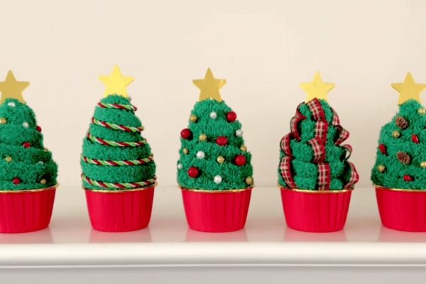 Finished Easy DIY Washcloth Christmas Tree, a completed DIY project