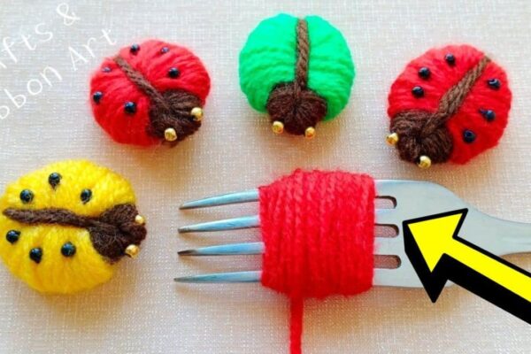 Finished a DIY Yarn Ladybug with a Fork, a completed DIY project