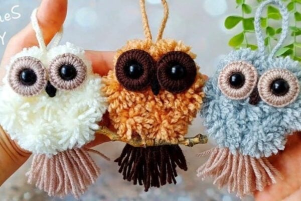 Finished Owlets Using Yarn, a completed DIY project