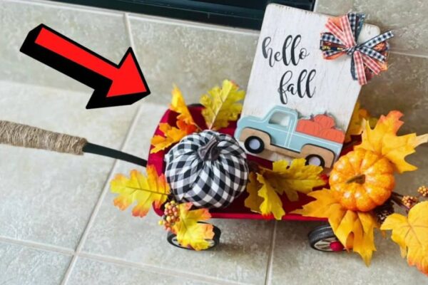 Finished Easy Dollar Tree DIY Fall Wagon Décor, a completed DIY project