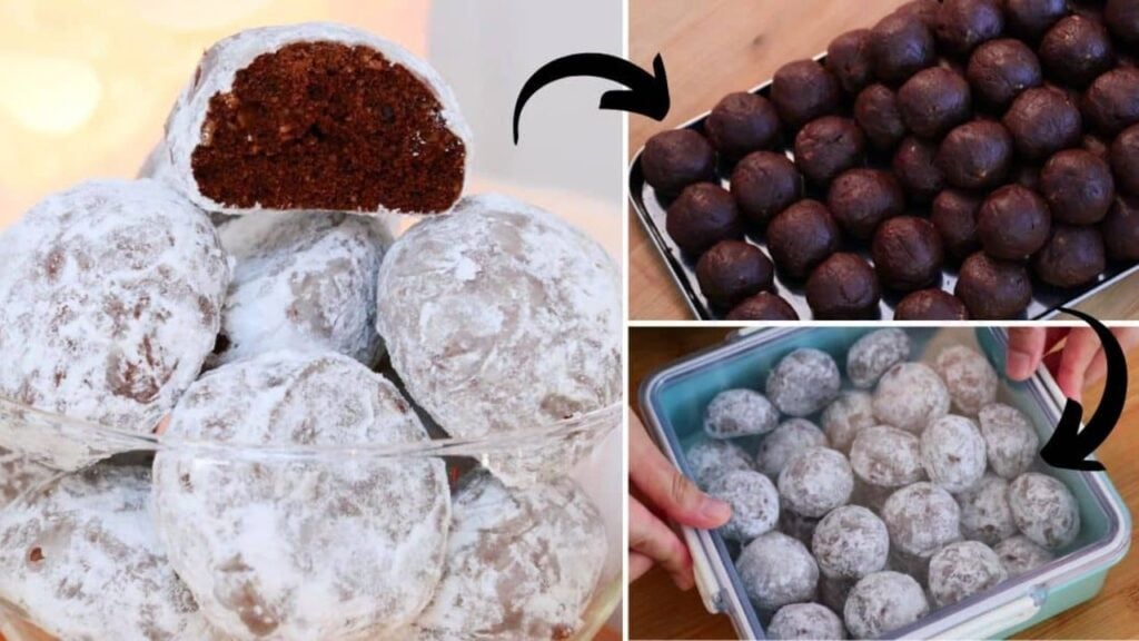 Easy Double Chocolate Snowball Cookies, homemade and freshly served