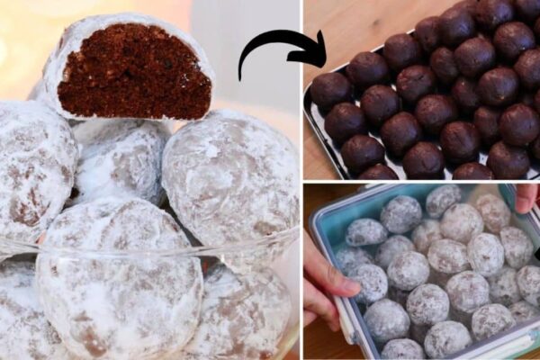 Easy Double Chocolate Snowball Cookies, homemade and freshly served