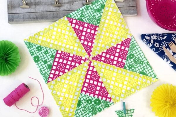 Finished Easy Double Pinwheel Quilt Block, a completed DIY project
