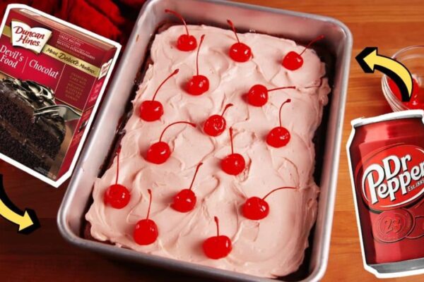 Easy Dr. Pepper Poke Cake, homemade and freshly served