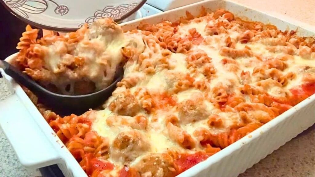 Easy 5-Ingredient Dump and Go Meatball Casserole, homemade and freshly served