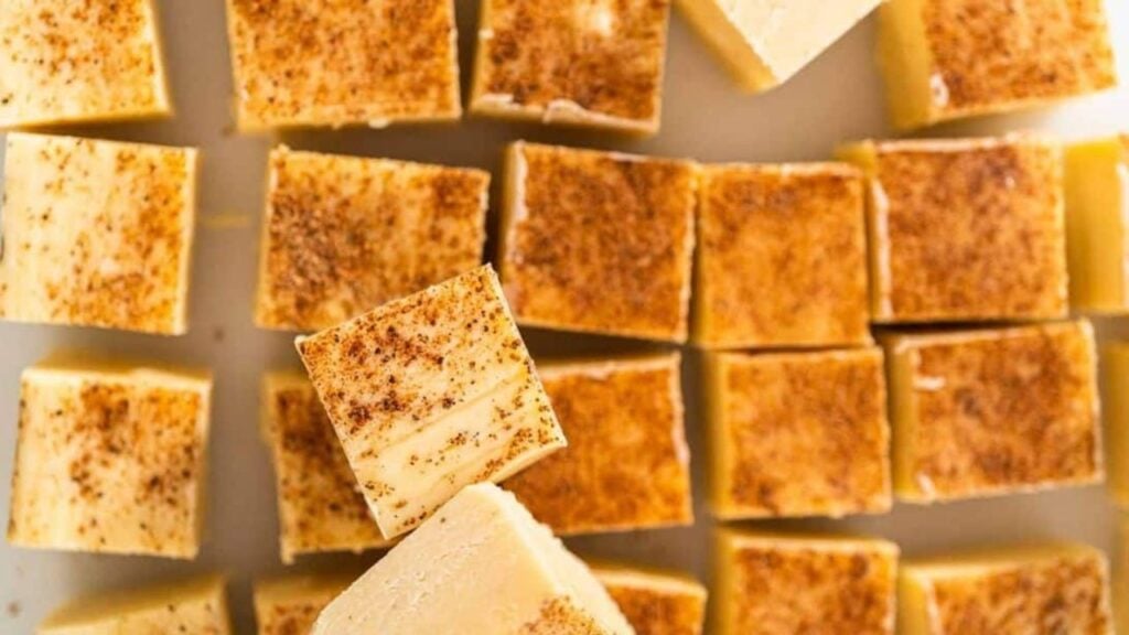 Easy Eggnog Fudge, homemade and freshly served