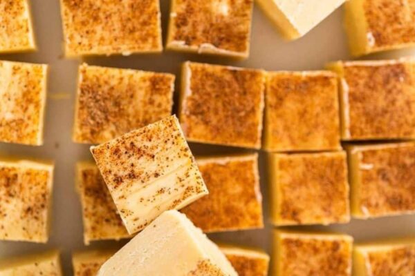 Easy Eggnog Fudge, homemade and freshly served