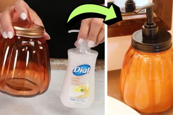 Finished Dollar Tree DIY Pumpkin Soap Jar, a completed DIY project