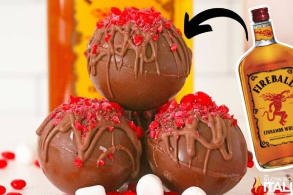 6-Ingredient Fireball Hot Chocolate Bombs, homemade and freshly served