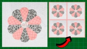 Finished Easy 12″ Flower Dresden Plate Block, a completed DIY project