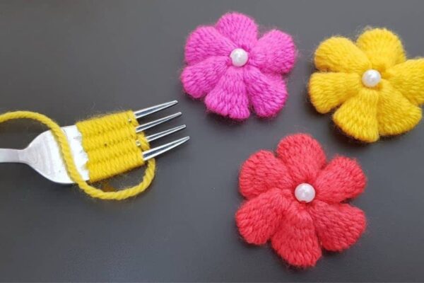 Finished Easy Flower Embroidery Trick With a Fork, a completed DIY project