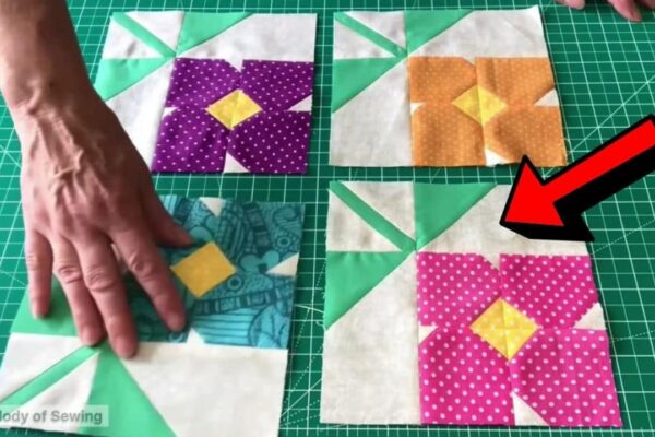 Finished Easy "Flower with a Stem" Quilt Block, a completed DIY project