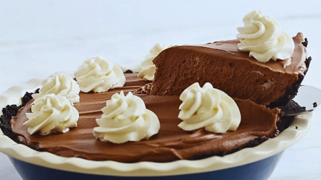 Easy French Chocolate Silk Pie, homemade and freshly served