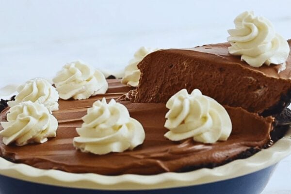 Easy French Chocolate Silk Pie, homemade and freshly served