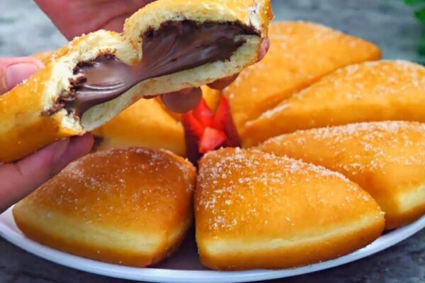 Easy Fried Donut With Chocolate Filling, homemade and freshly served