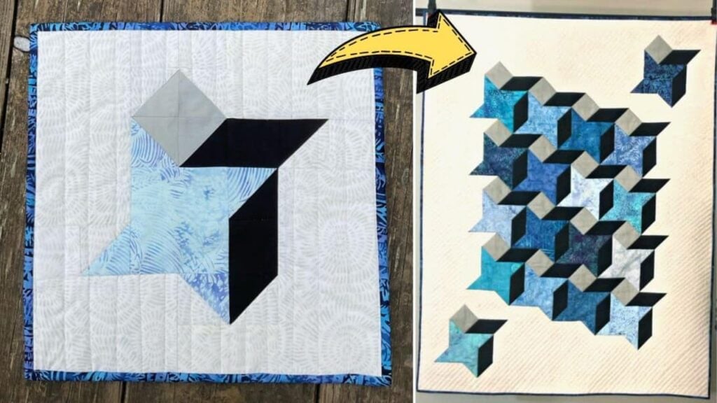 Finished Easy 3D Friendship Star Quilt Block, a completed DIY project