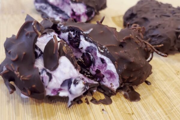 Easy Frozen Blueberry Chocolate Yogurt, homemade and freshly served
