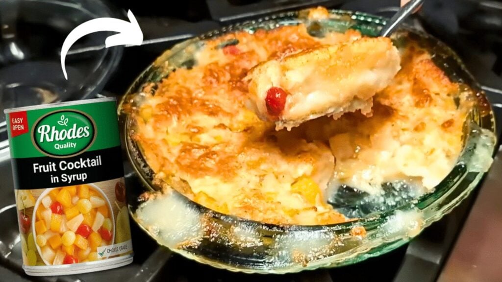 Easy Fruit Cocktail Cobbler, homemade and freshly served