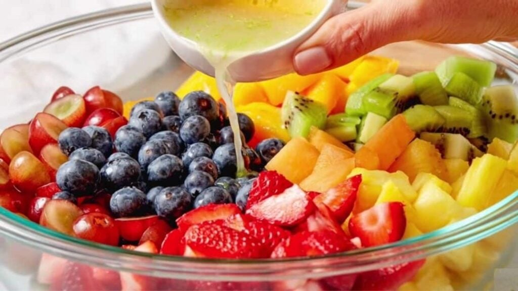 Easy Fruit Salad With Honey Lime Dressing, homemade and freshly served