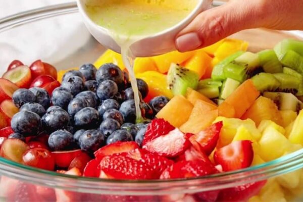Easy Fruit Salad With Honey Lime Dressing, homemade and freshly served