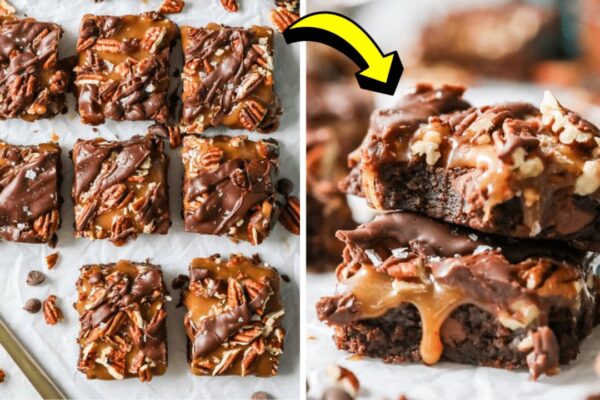 Easy Fudgy Turtle Brownies, homemade and freshly served