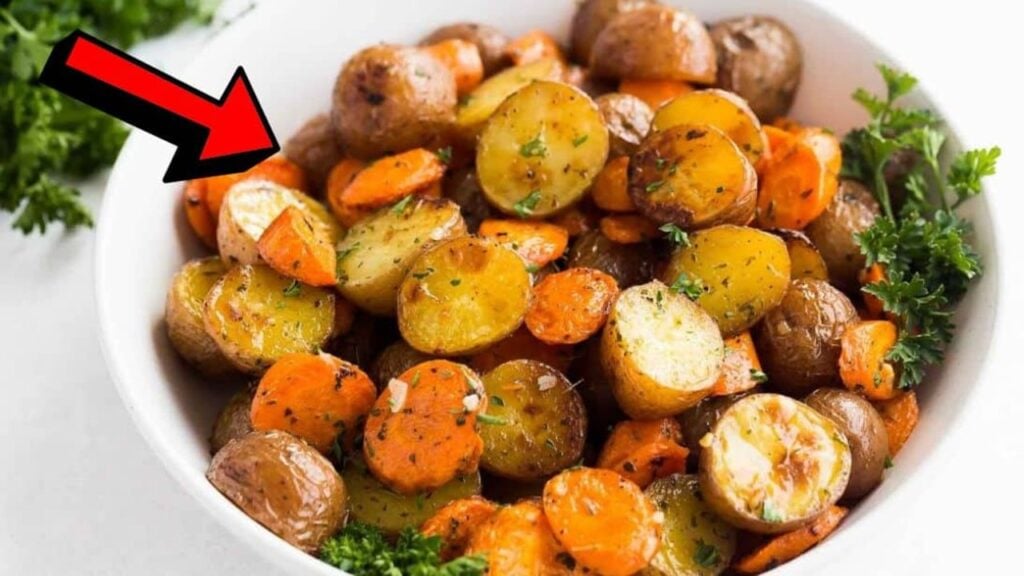 Delicious Garlic Butter Roasted Potatoes & Carrots, homemade and freshly served