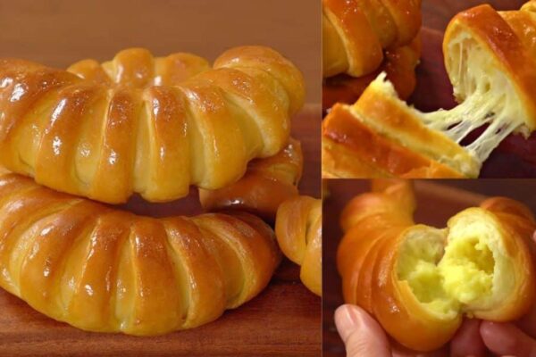 Easy Garlic Cheese & Custard Cream Bread, homemade and freshly served