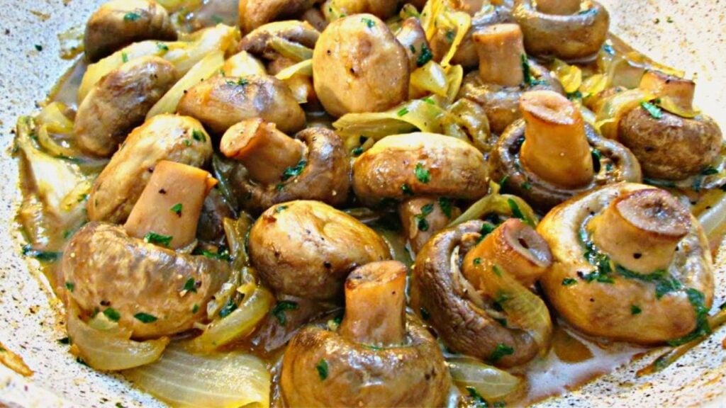 Skillet Garlic Mushrooms & Onions, homemade and freshly served