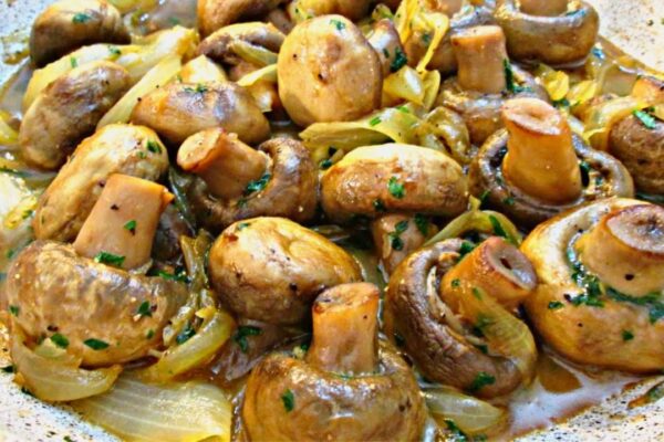 Skillet Garlic Mushrooms & Onions, homemade and freshly served