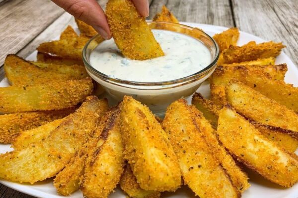 Crispy Fried Garlic Parmesan Potato, homemade and freshly served