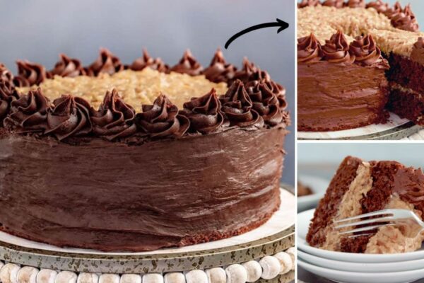 Easy German Chocolate Cake, homemade and freshly served