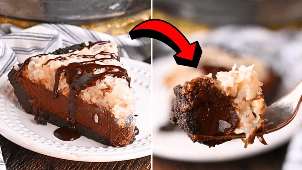 Easy No-Bake German Chocolate Pie, homemade and freshly served