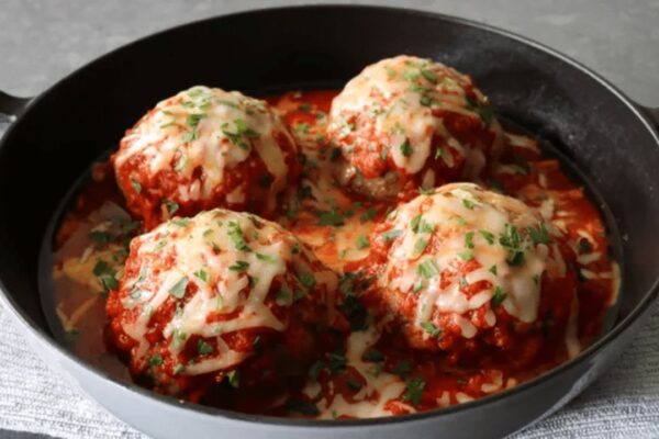 Easy Giant Lazy Meatballs, homemade and freshly served