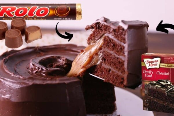 Easy Giant Rolo Chocolate Cake, homemade and freshly served