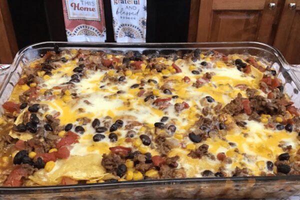 Grandma's Gluten-Free Taco Casserole, homemade and freshly served