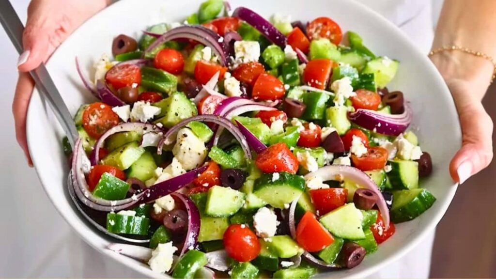 Easy Greek Salad, homemade and freshly served