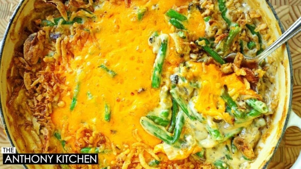Easy Make-Ahead Green Bean Casserole, homemade and freshly served