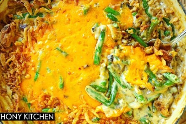 Easy Make-Ahead Green Bean Casserole, homemade and freshly served