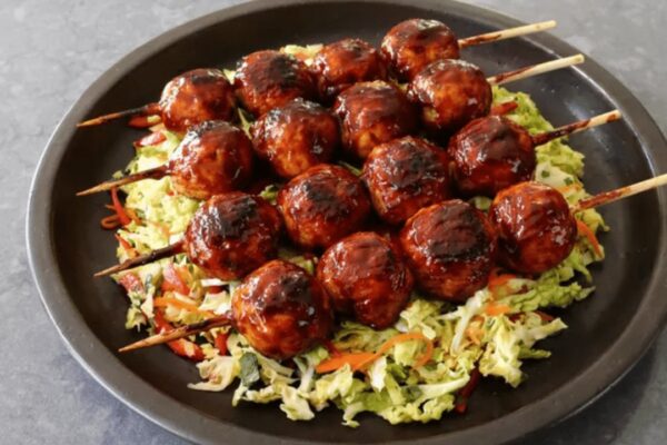 Easy Make-Ahead Grilled Chicken Meatballs, homemade and freshly served
