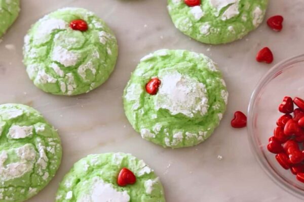 Easy Grinch Cookies, homemade and freshly served